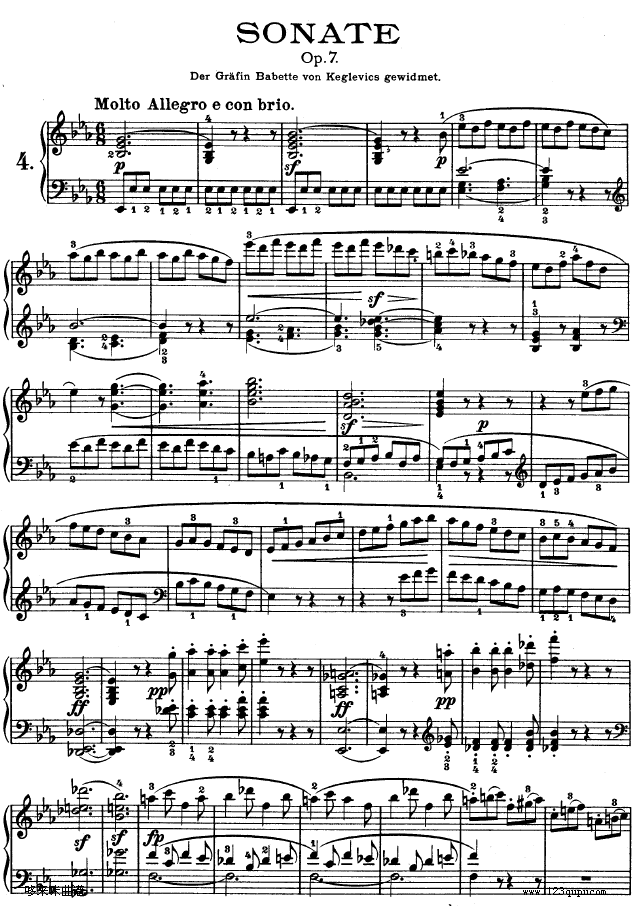 降E大调第四钢琴奏鸣曲-Op.7-贝多芬(钢琴谱)1