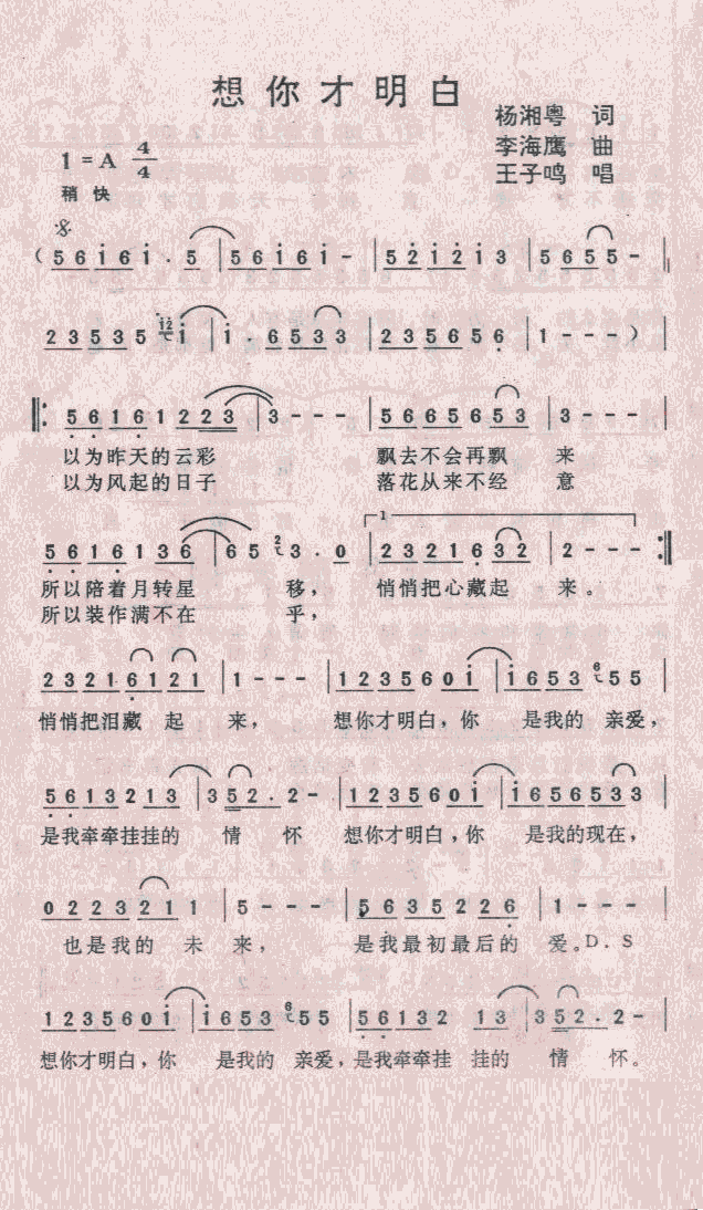 想你才明白(五字歌谱)1