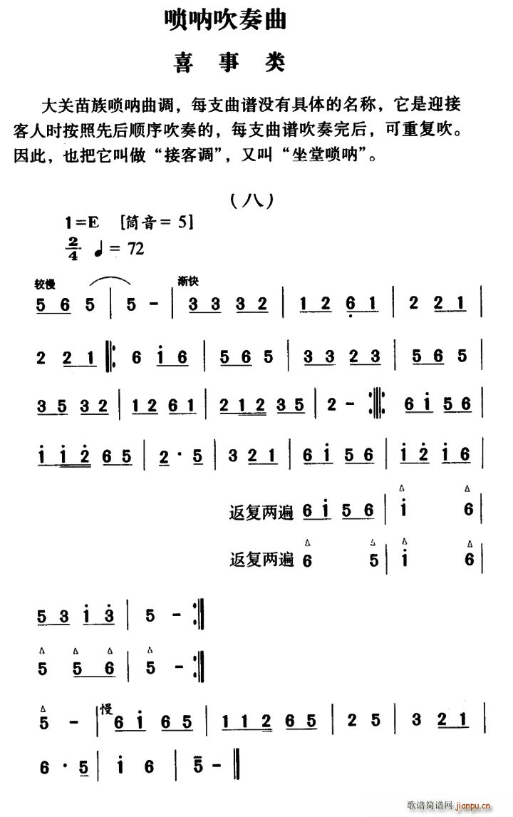 大关苗族唢呐吹奏曲调 喜事类 八(唢呐谱)1