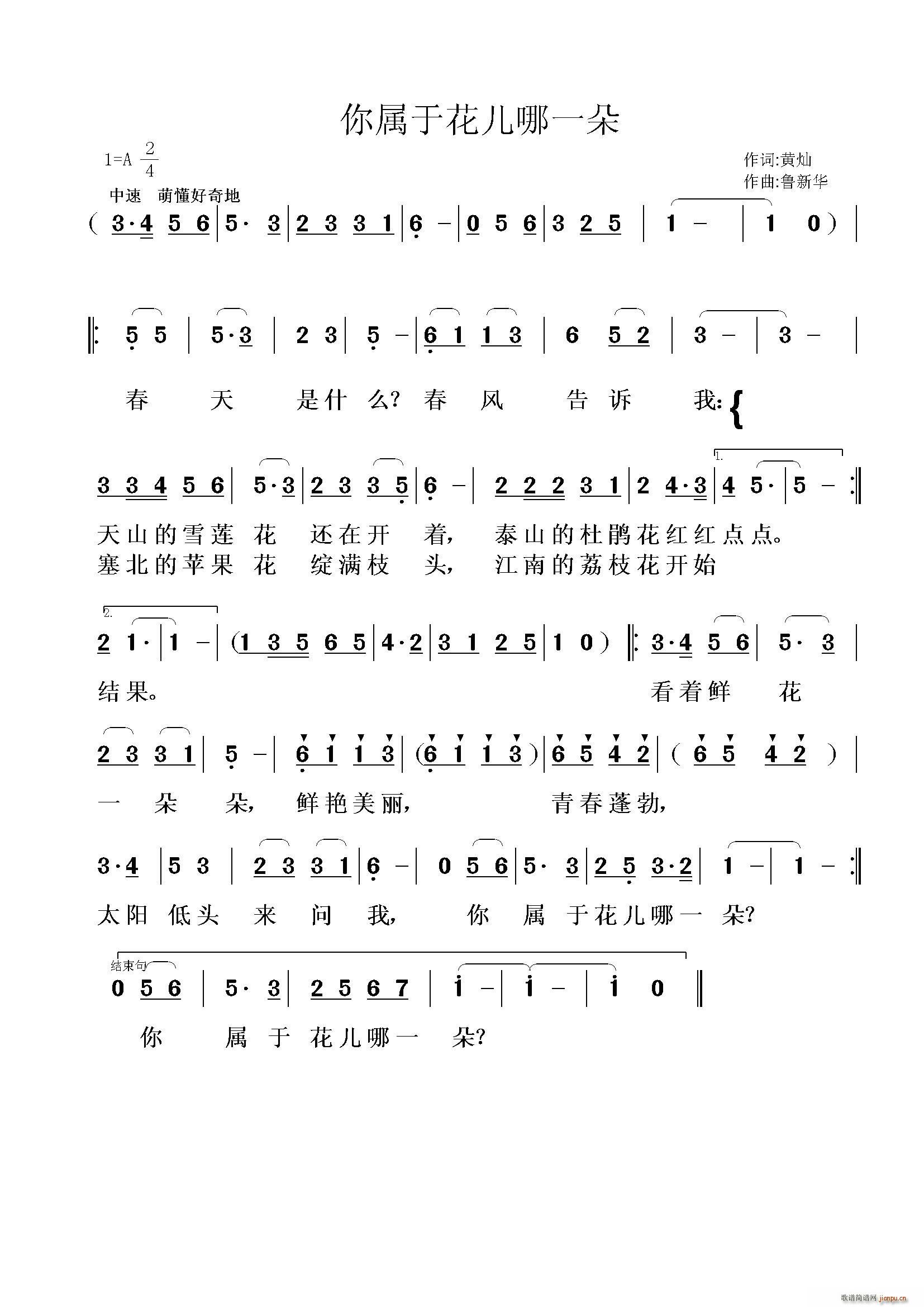 你属于花儿哪一朵 少儿歌曲(十字及以上)1
