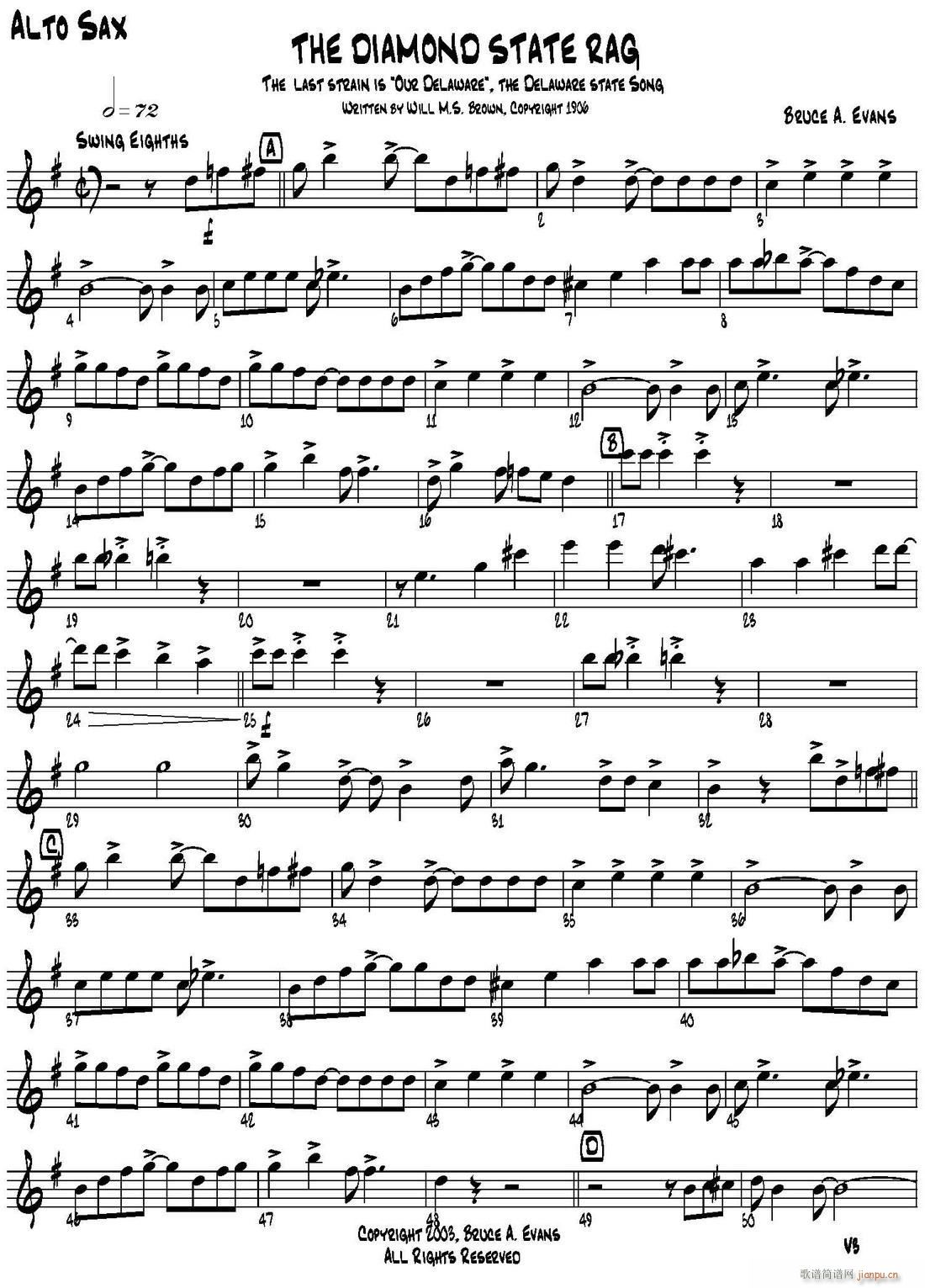 THE DIAMOND STATE RAG 四重奏 中音萨克斯(总谱)1