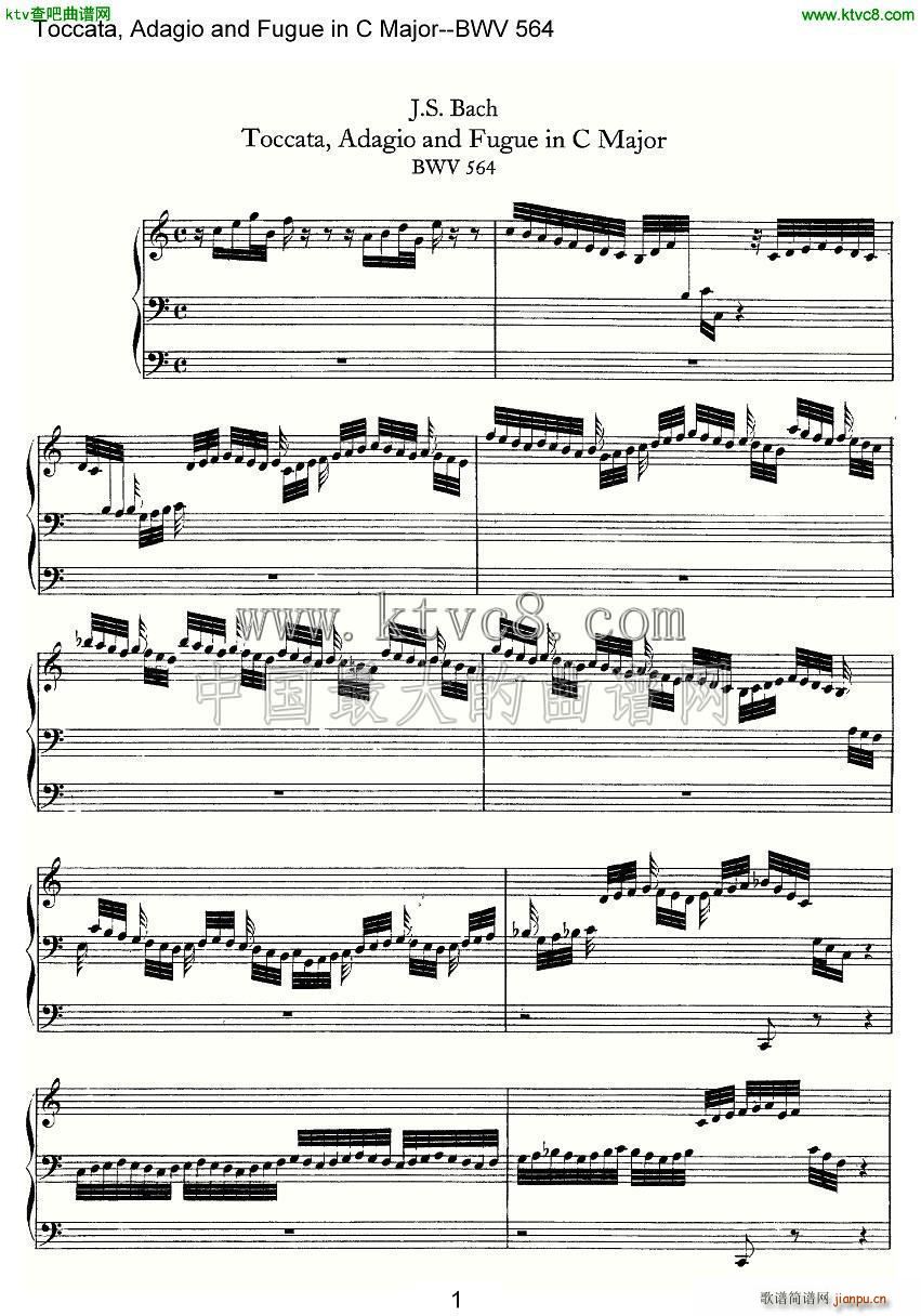 Toccata Adagio and Fugue in C Major BWV 564 管风琴谱(十字及以上)1