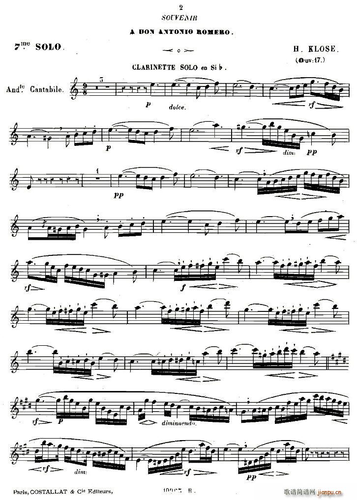 Klose Souvenir a Romero(单簧管谱)1