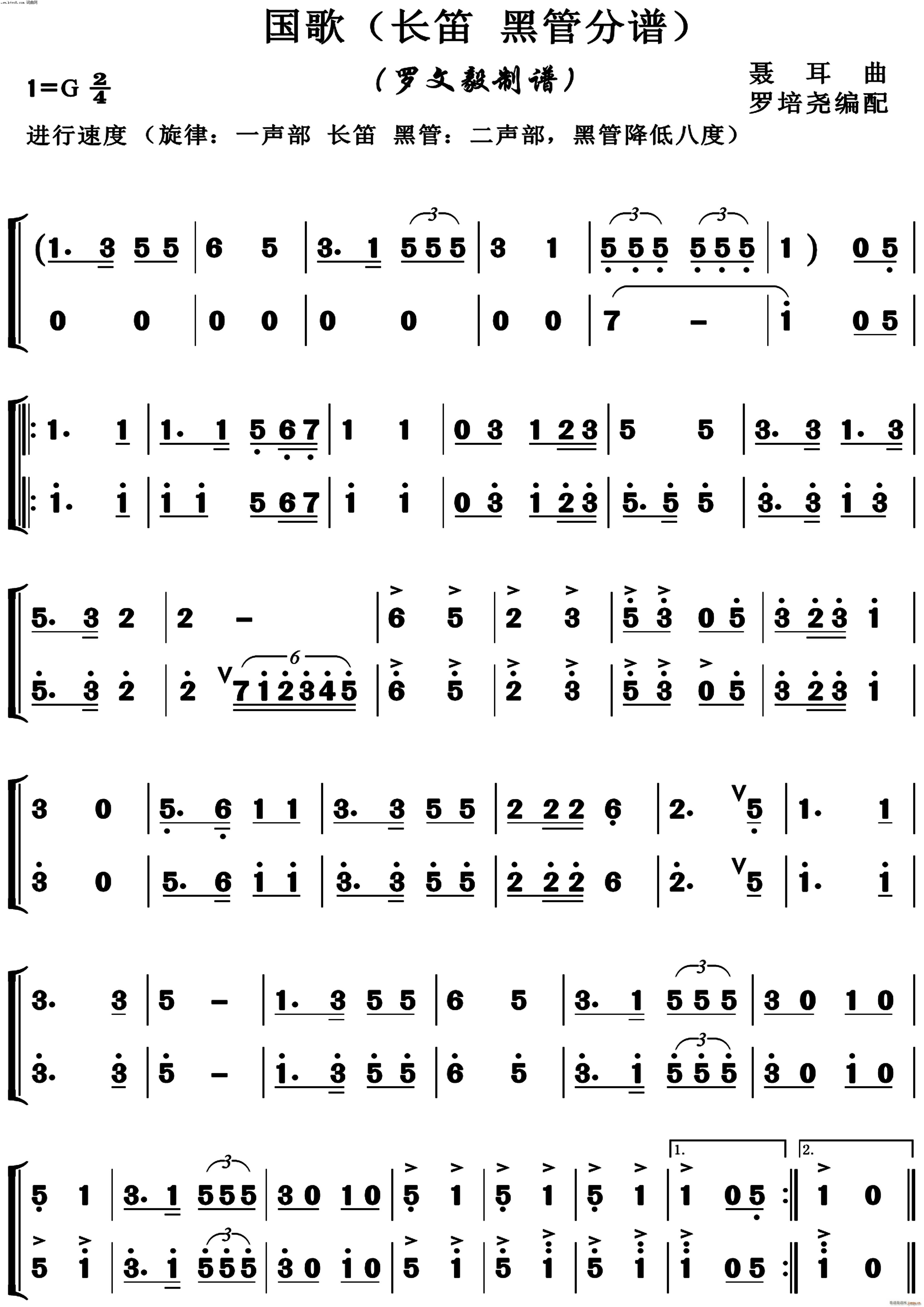 中华人民共和国国歌 长笛 单簧管(笛箫谱)1