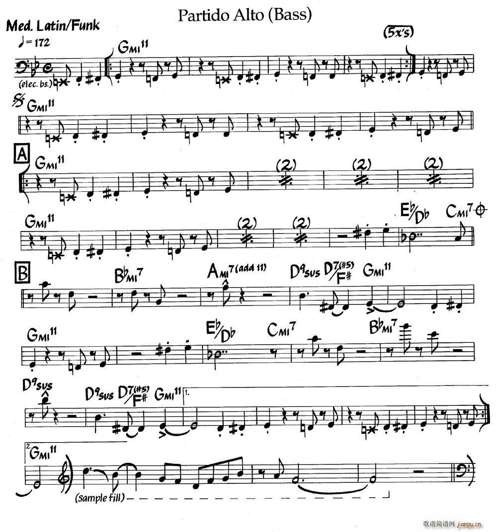 Partido Alto Bass 爵士钢琴曲(钢琴谱)1