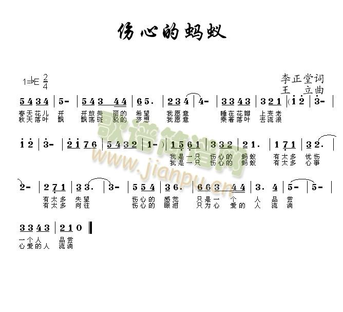 伤心的蚂蚁(五字歌谱)1