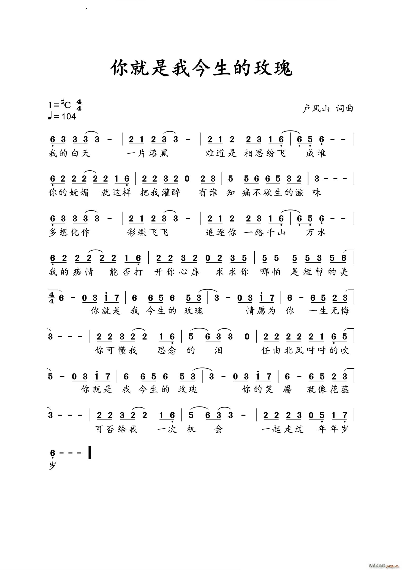 你就是我今生的玫瑰(九字歌谱)1