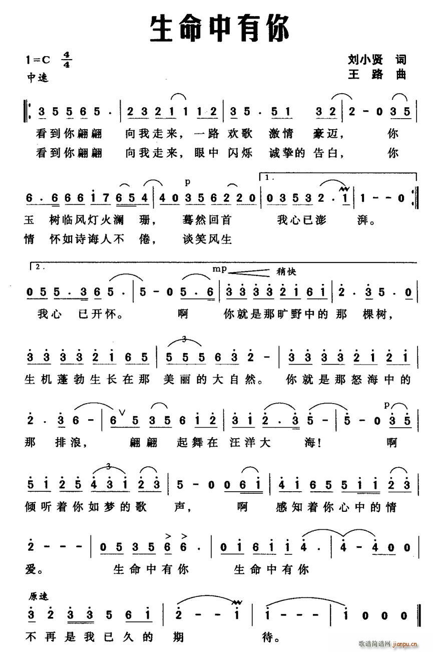 生命中有你(五字歌谱)1