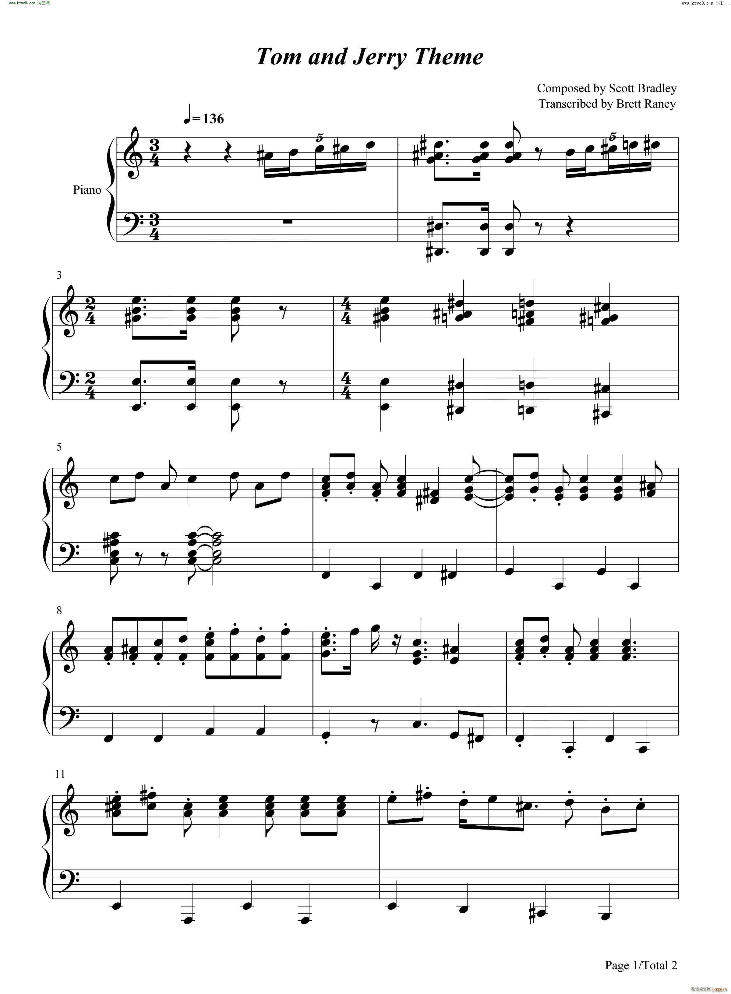 猫和老鼠主题曲 Tom and Jerry Theme(钢琴谱)1