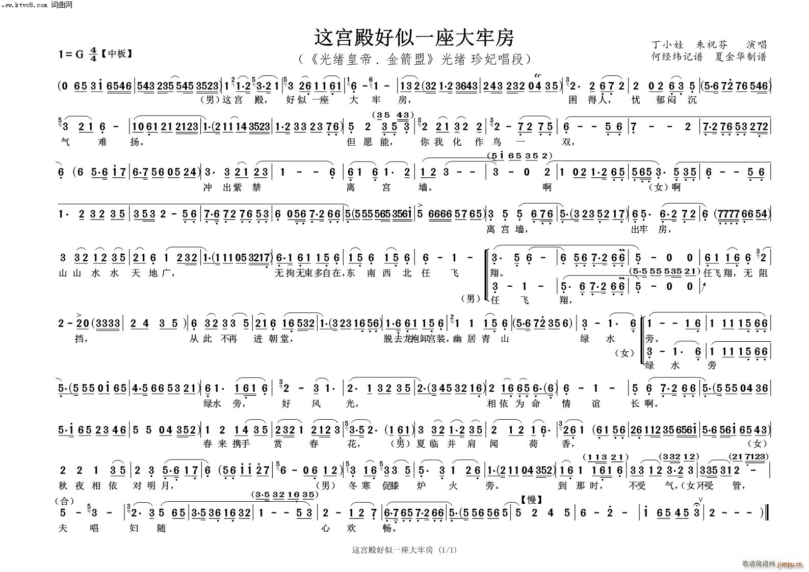 这宫殿好似一座大牢房 光绪皇帝 金箭盟(越剧曲谱)1