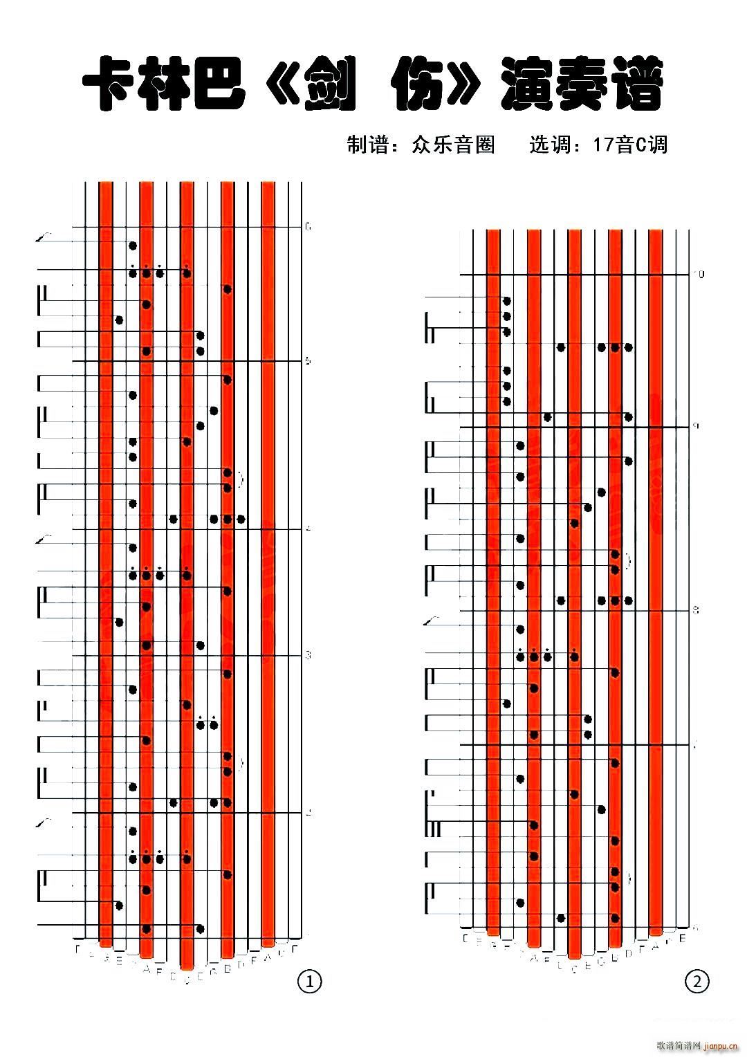 剑伤 拇指琴卡林巴琴演奏谱(十字及以上)1
