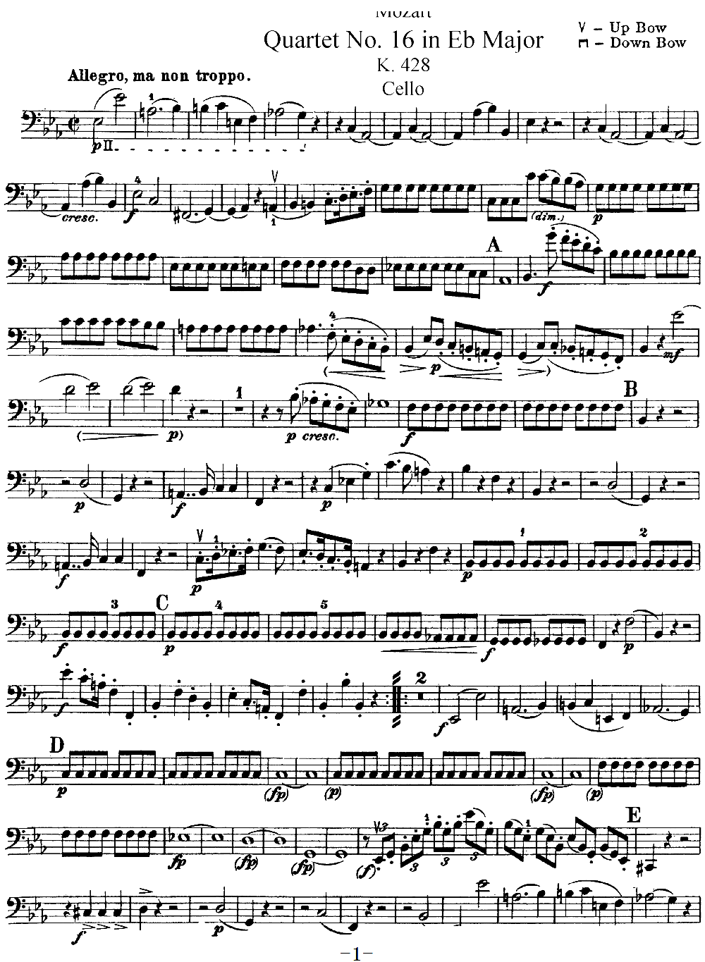 Mozart Quartet No 16 in Eb Major K 428 Cello(十字及以上)1