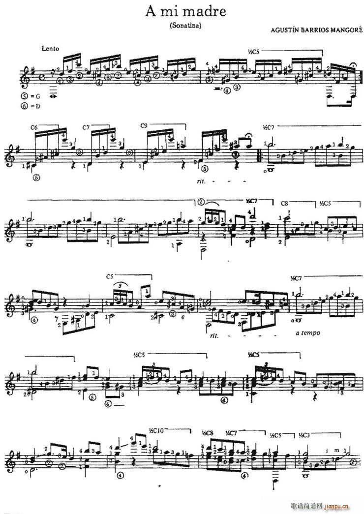 A mi madre 古典吉他(吉他谱)1