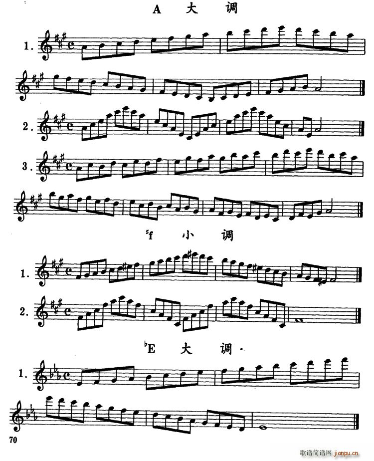A大调 升f小调 降E大调 c小调及3首练习曲(十字及以上)1