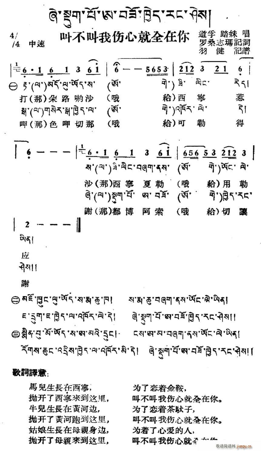 叫不叫我伤心全在你 藏族民歌 藏文及音译版(十字及以上)1