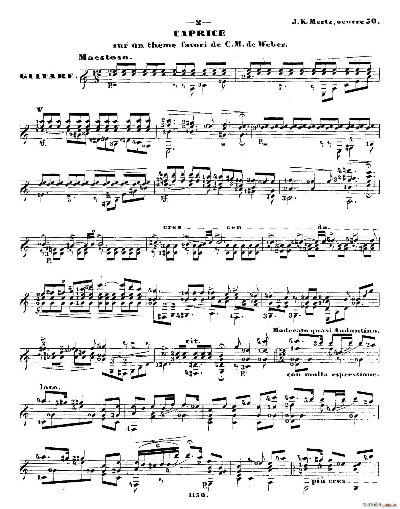 梅尔兹 韦伯主题变奏随想曲 Op 50 古典吉他(吉他谱)1