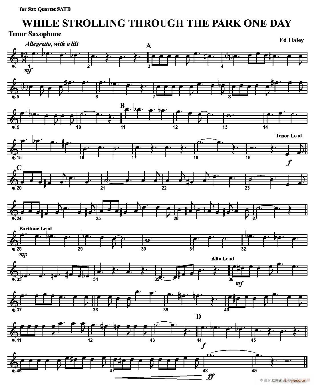 WHILE STROLLING THROUGH THE PARK ONE DAY 四重奏(总谱)3