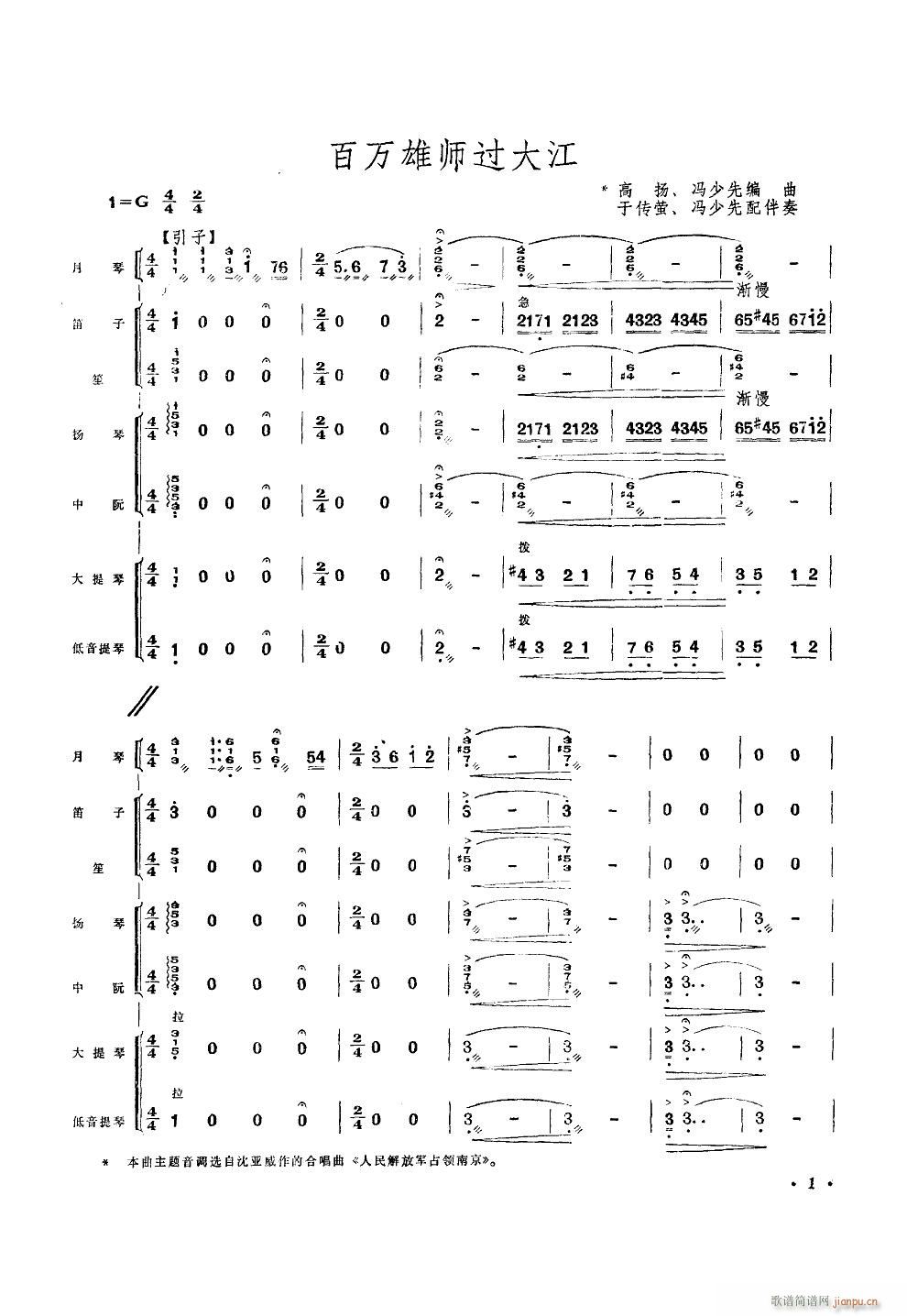 百万雄师过大江 月琴独奏(总谱)1