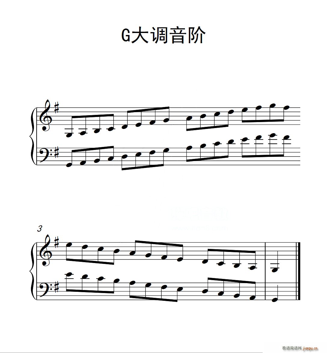 第二级 G大调音阶 中国音乐学院钢琴考级作品1 6级(钢琴谱)1