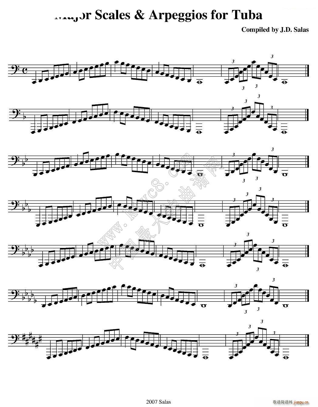 Major Scales Arpeggios Tuba 大号练习教材选曲(十字及以上)1