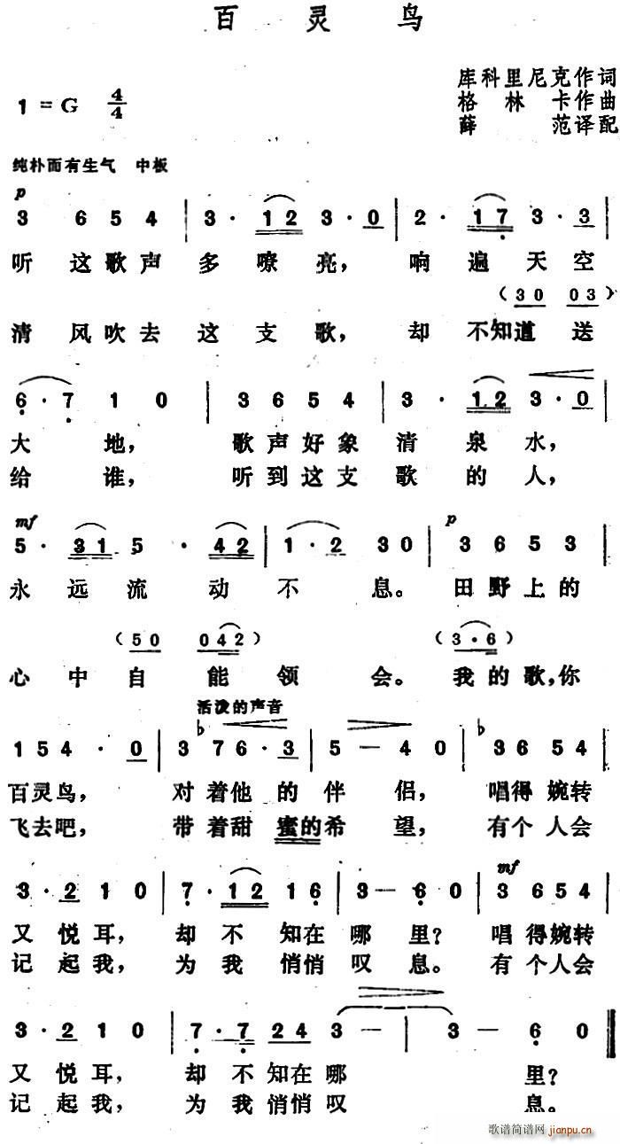 百灵鸟 俄 库科里尼克词 俄(十字及以上)1