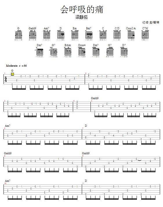 会呼吸的痛—梁静茹(吉他谱)1