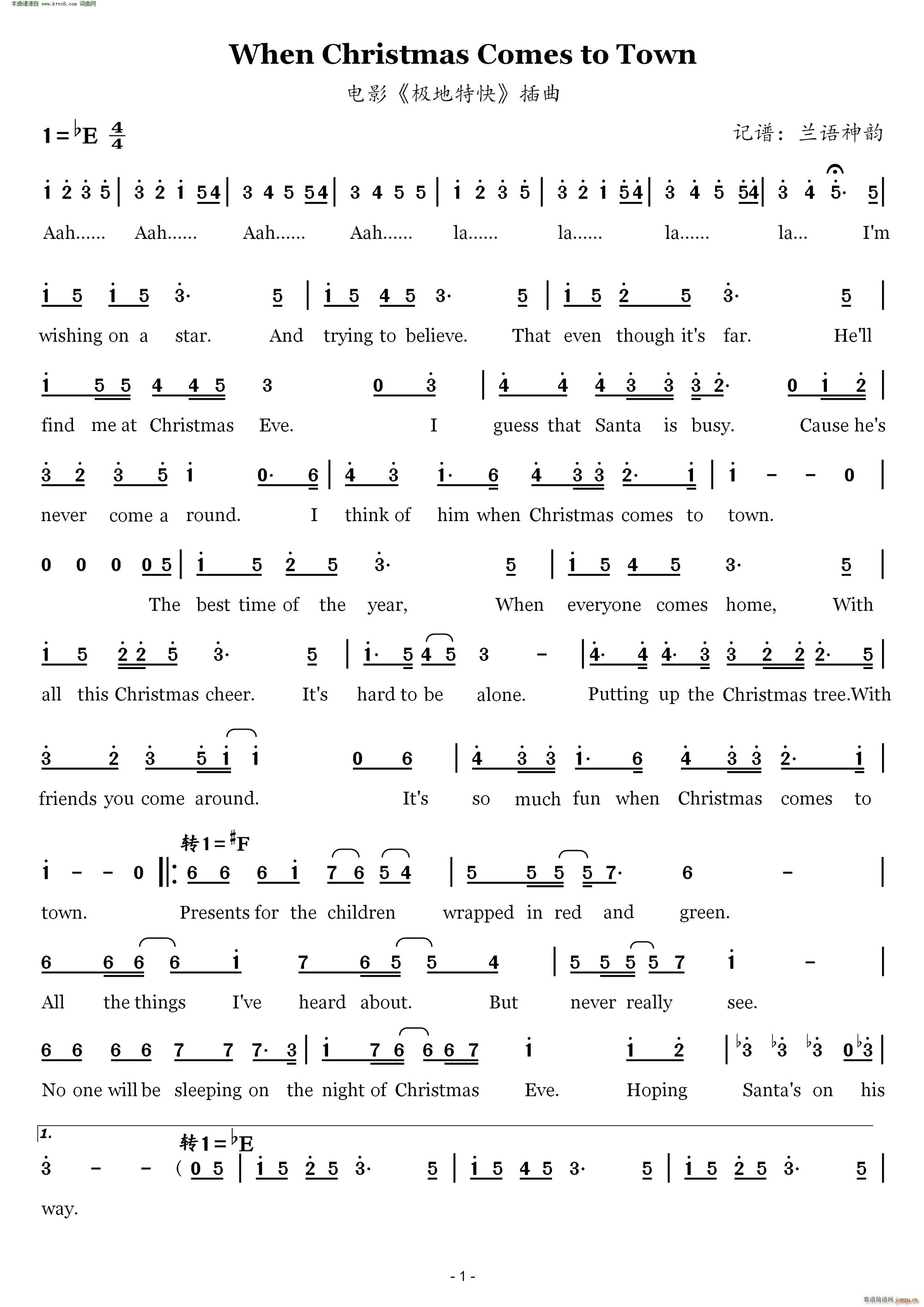 When Christmas Comes to Town 电影 极地特快 插曲(十字及以上)1