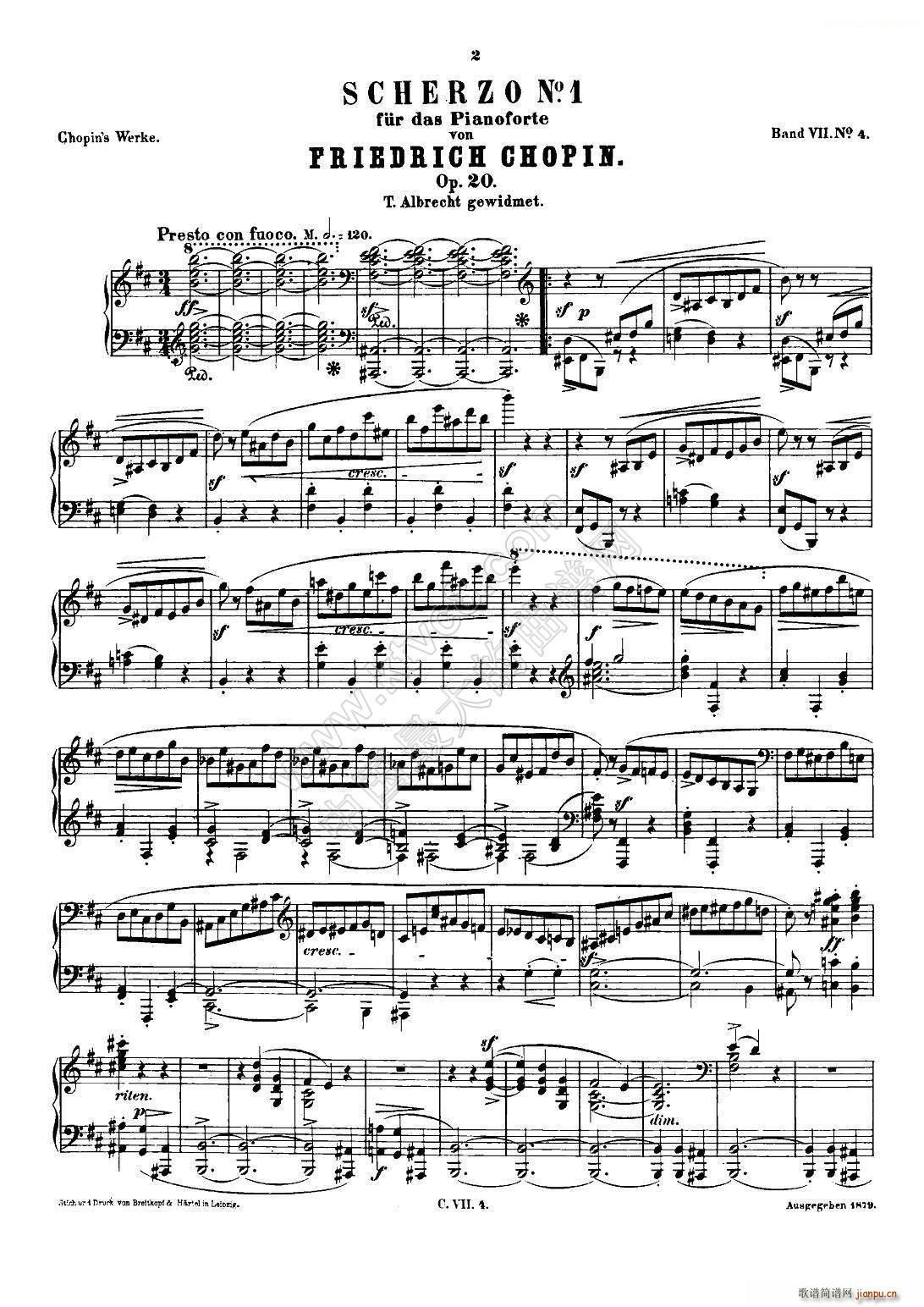 肖邦 钢琴谐谑曲 Chopin Scherzo No 1 b小调 Op 20(钢琴谱)1