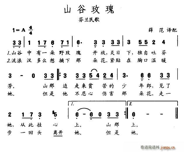 山谷玫瑰(四字歌谱)1