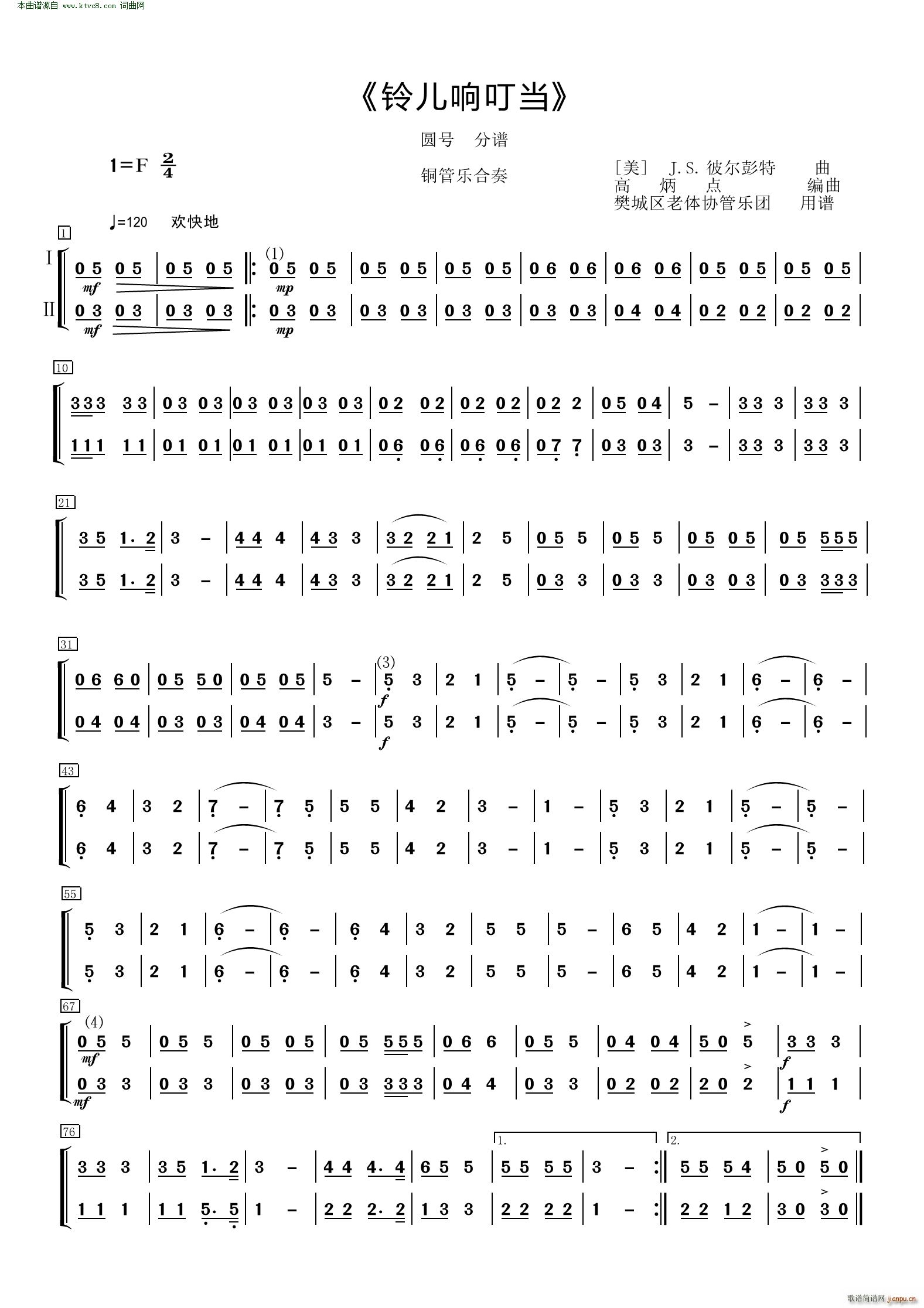 铃儿响叮当 圆号 铜管乐合奏(总谱)1