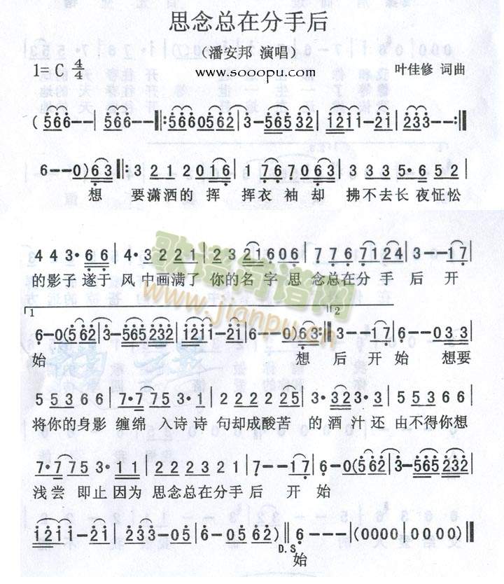 思念总在分手后(七字歌谱)1