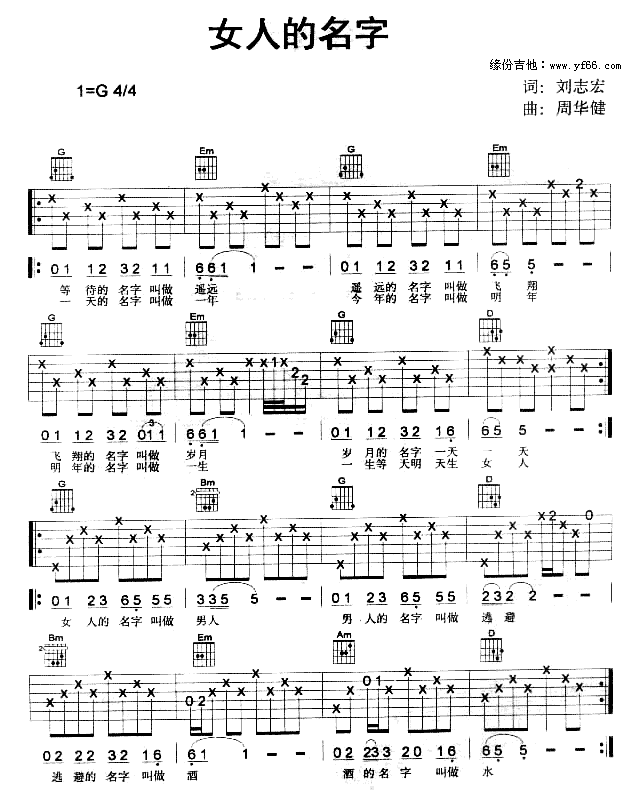 女人的名字(五字歌谱)1