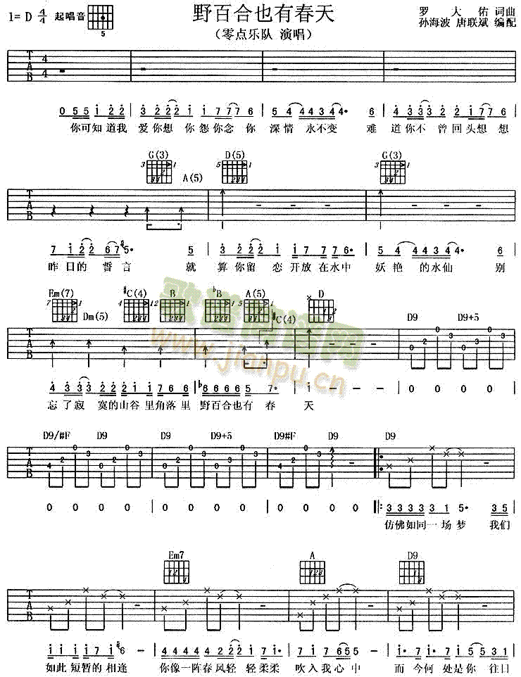 野百合也有春天(吉他谱)1