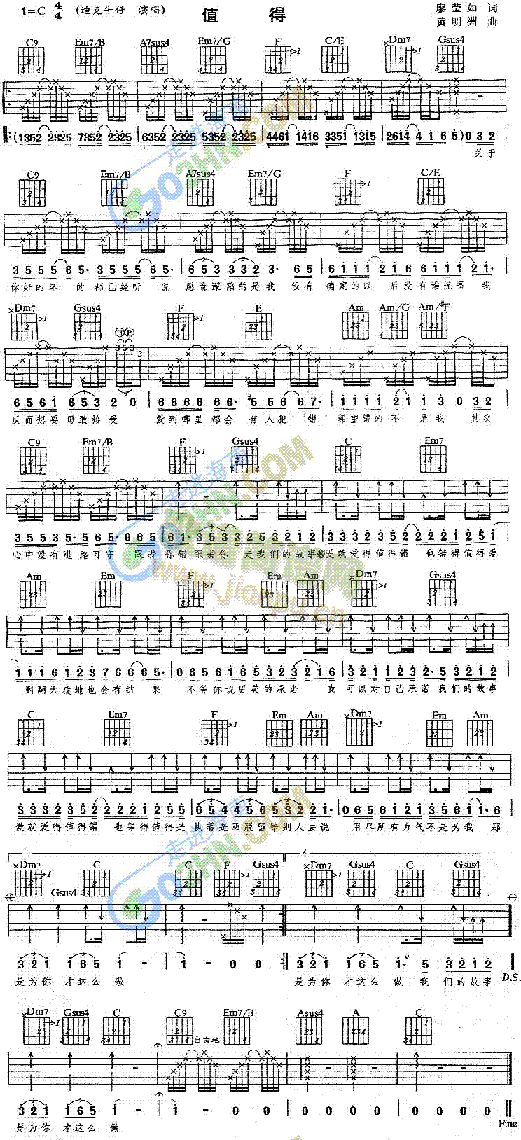 值得(吉他谱)1