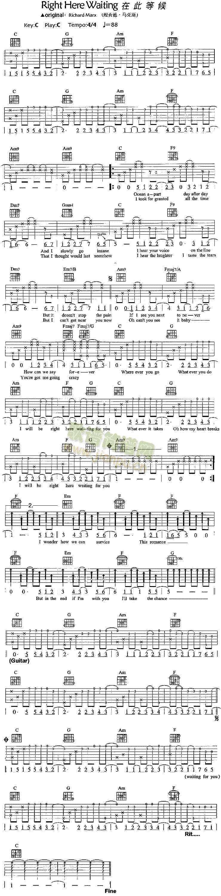 RightHereWaiting在此等候(吉他谱)1