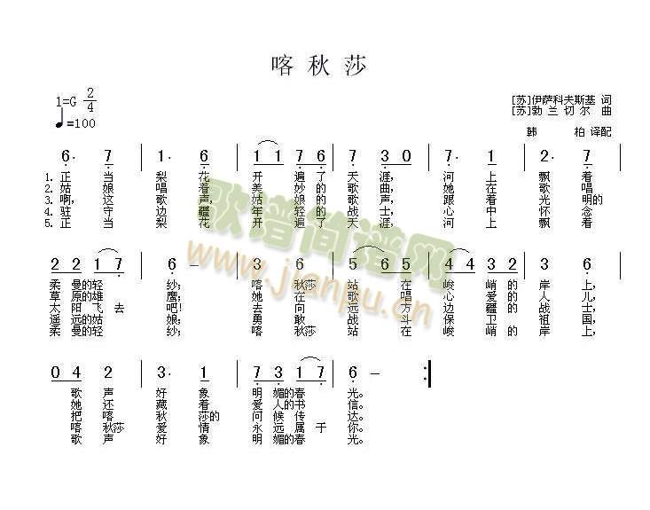 喀秋莎(三字歌谱)1