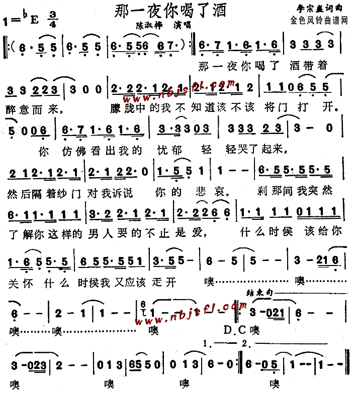 那一夜你喝了酒(七字歌谱)1