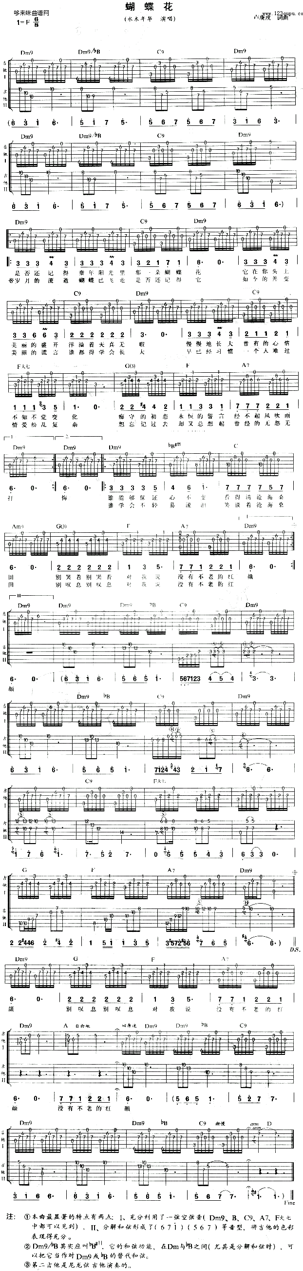 蝴蝶花(吉他谱)1