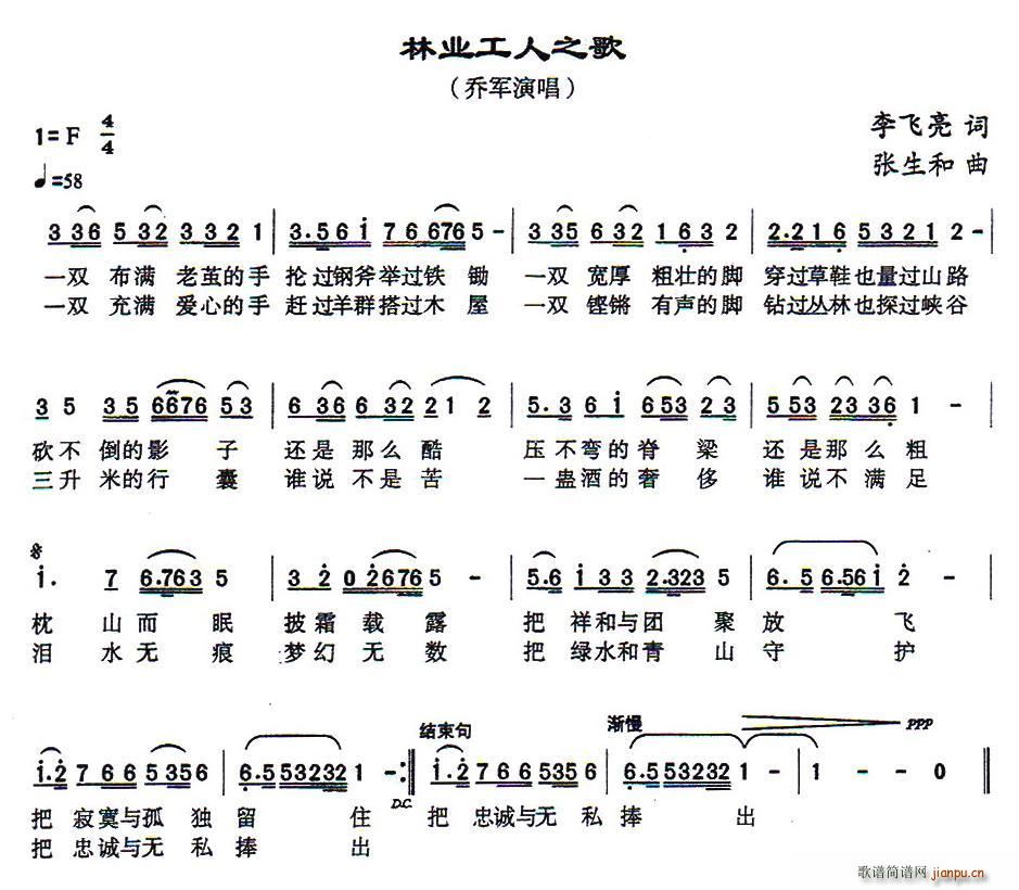 林业工人之歌(六字歌谱)1