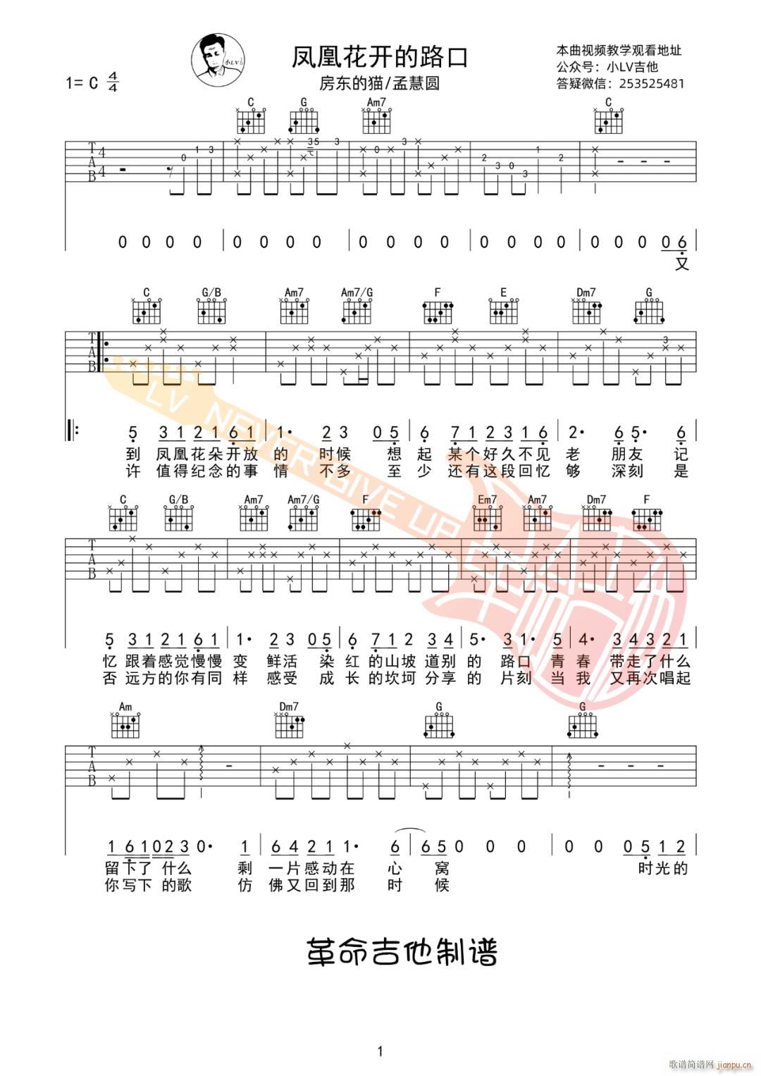 凤凰花开的路口 孟慧圆 C调(吉他谱)1