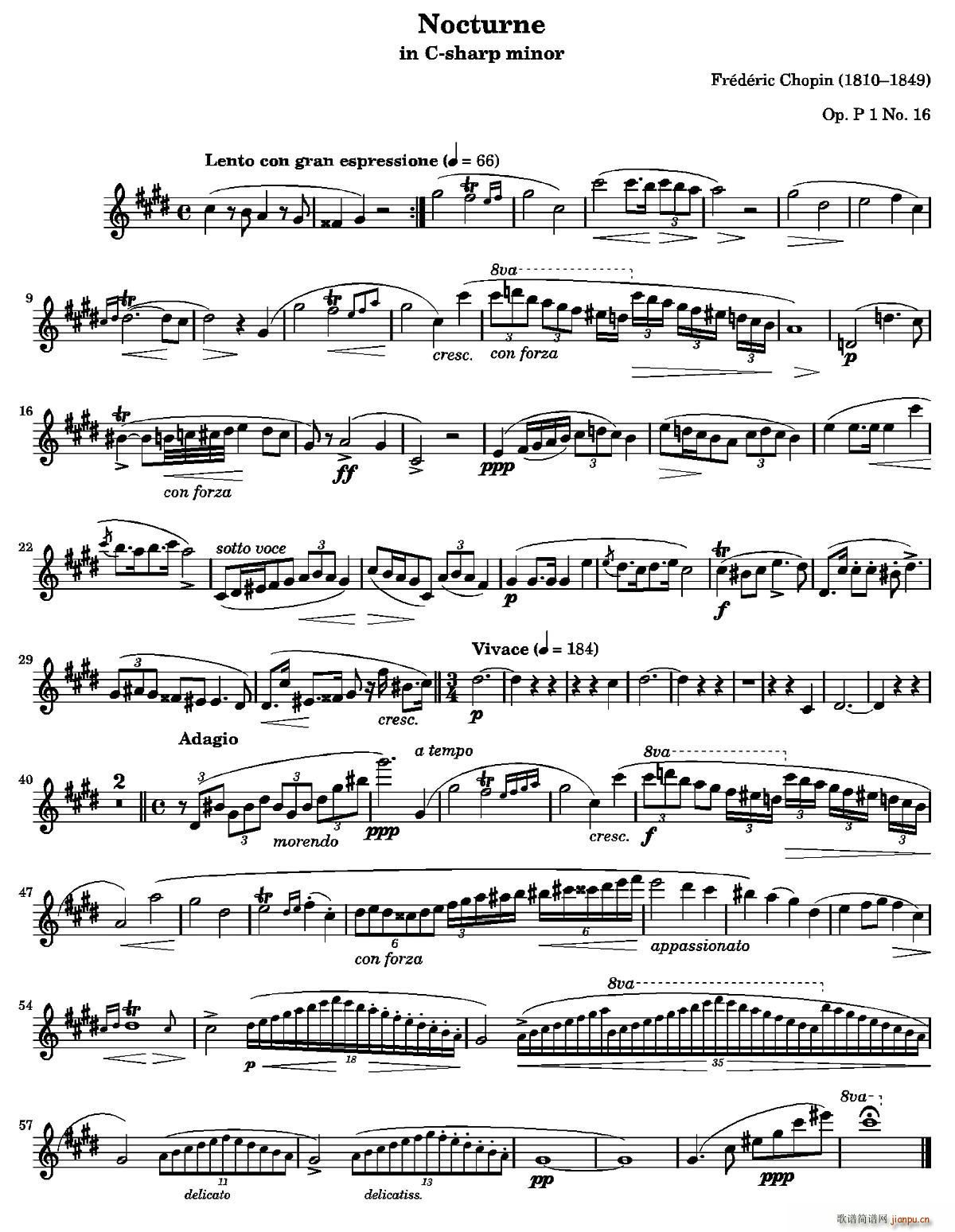 Nocturne 夜曲第20首升C小调(笛箫谱)1