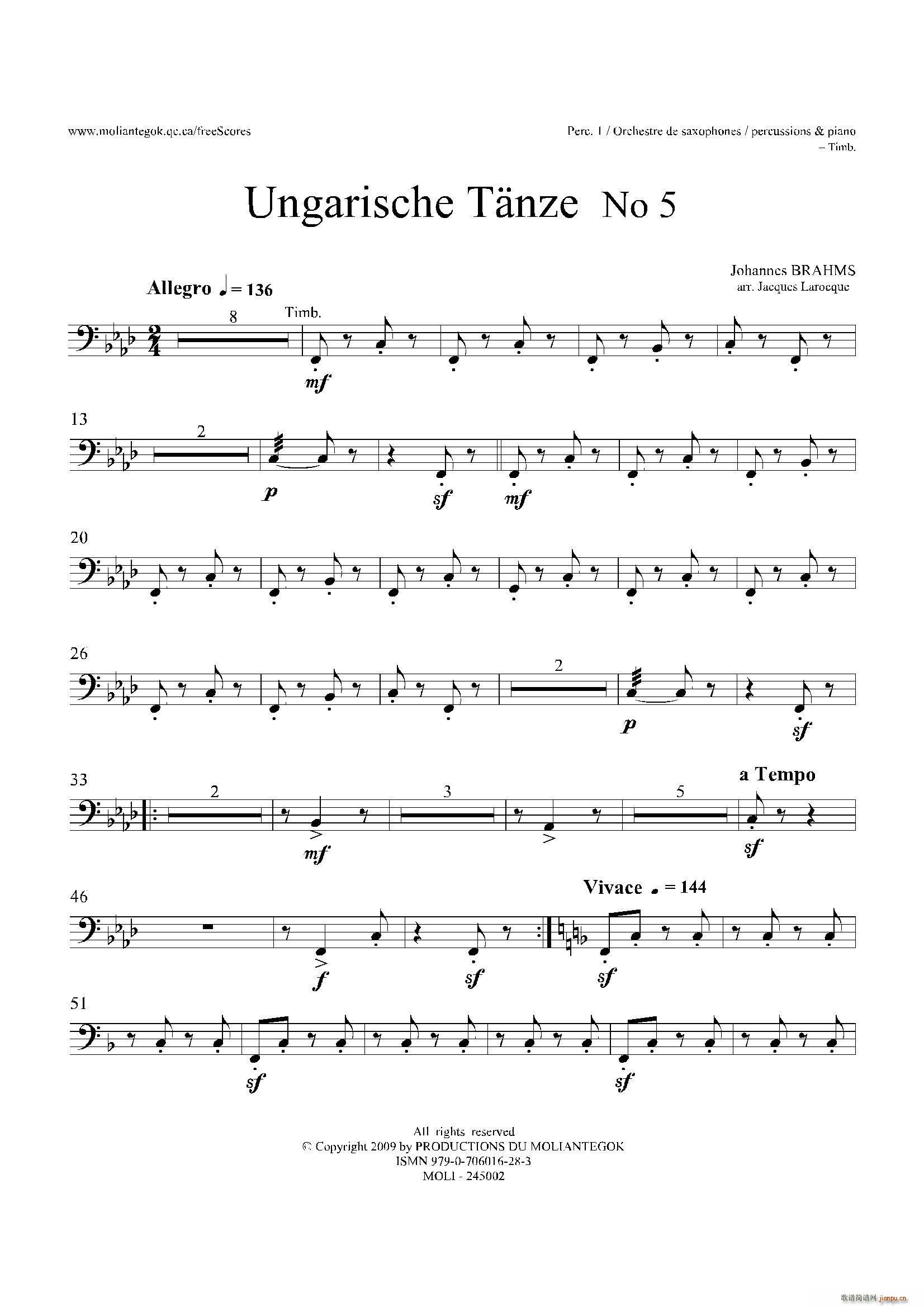 Ungarische Tnze No 5 十五重奏Perc 1 2 3 4 5?(总谱)1