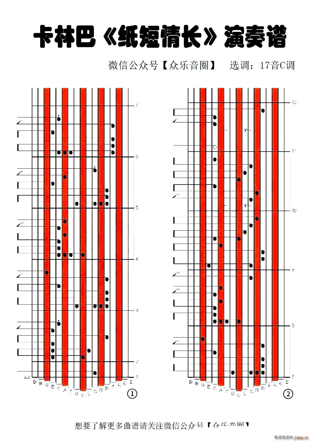 纸短情长 拇指琴卡林巴琴专用谱(十字及以上)1