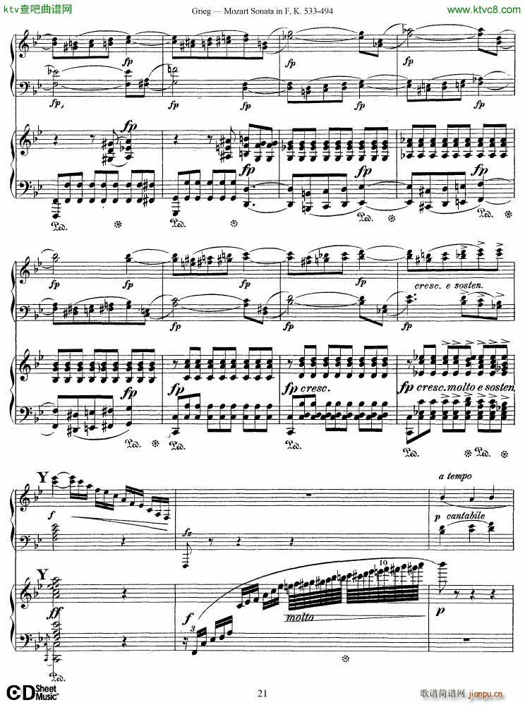 Grieg Sonata K 533 Mozart 2nd Piano Grieg(钢琴谱)21