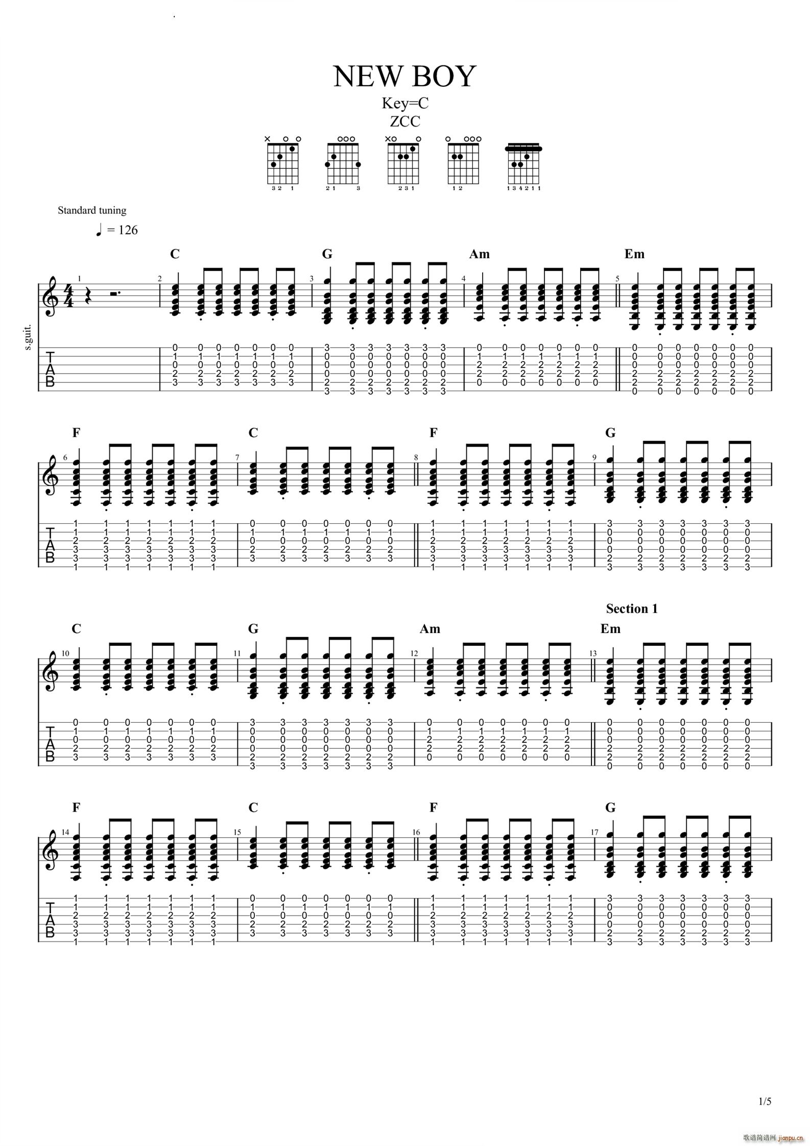 New boyZCC C调(吉他谱)1