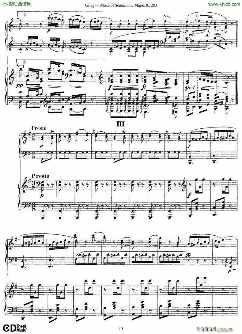 Grieg Sonata K 582 Mozart 2nd Piano Grieg(钢琴谱)13