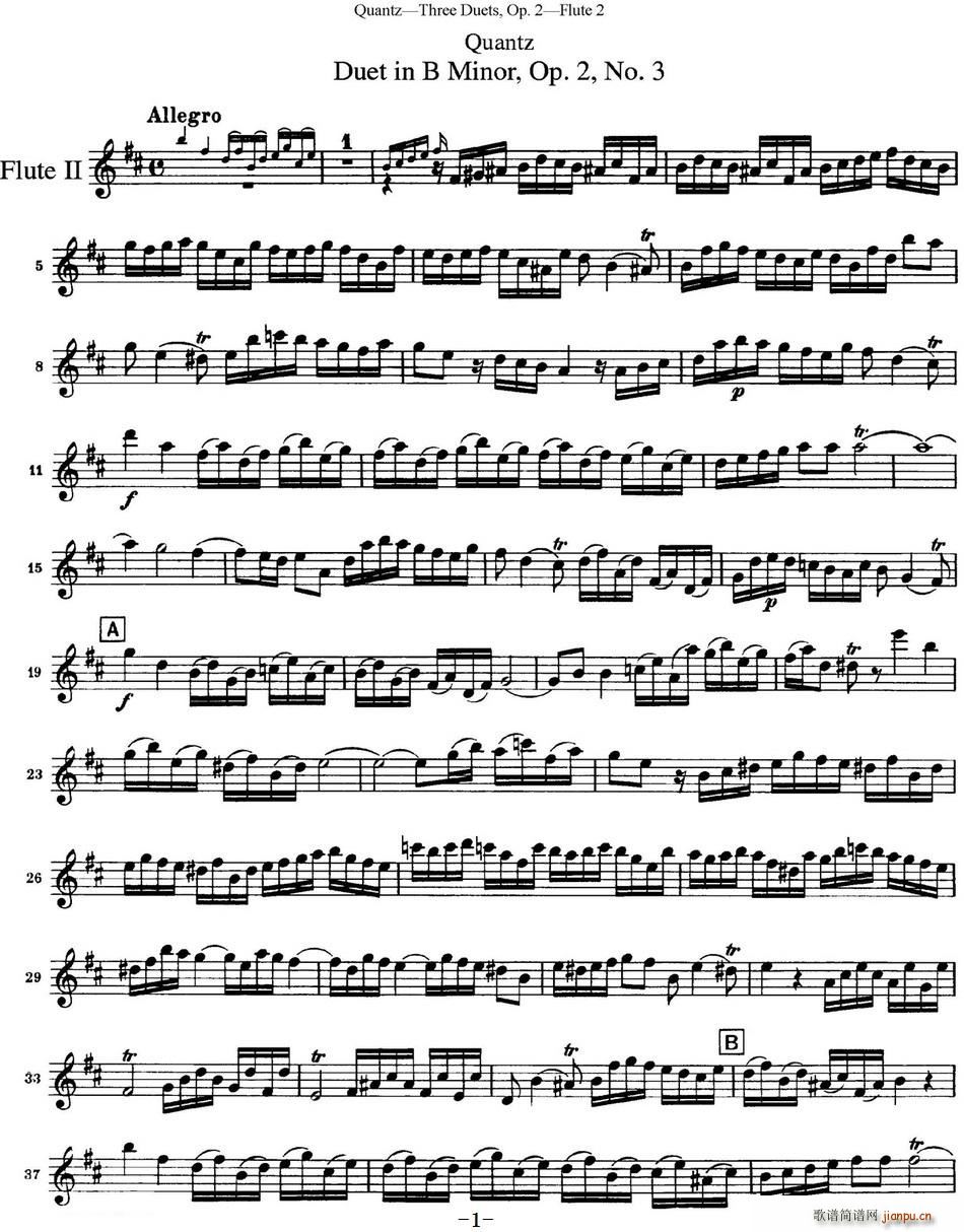 匡茨G大调长笛二重奏Op 2 Flute 2 No 3 长笛(笛箫谱)1