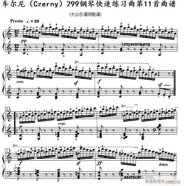 车尔尼 钢琴快速练习曲 Czerny 299 第11首 及练习提示(钢琴谱)1