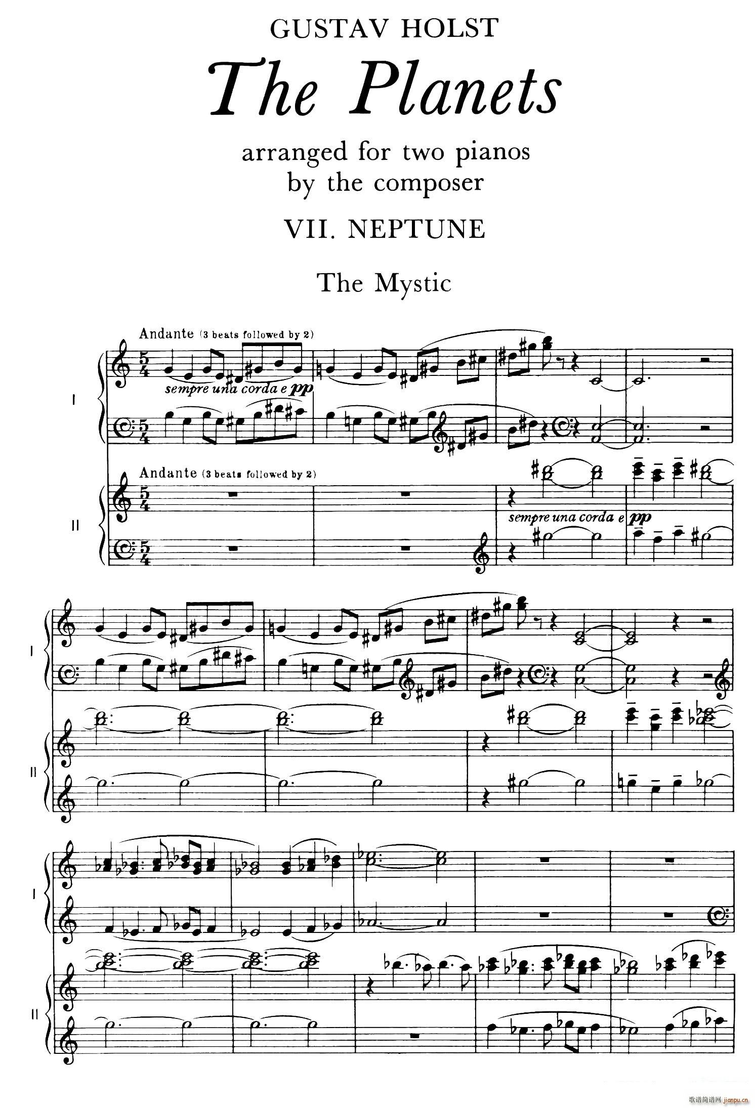 The Planets Op 32 双钢琴 行星 第七乐章 海王星 神秘主义者(钢琴谱)1