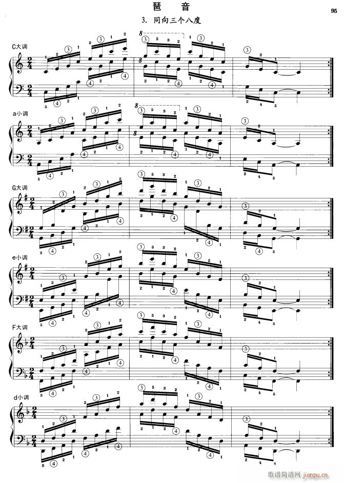 钢琴琶音练习 同向三个八度(钢琴谱)1